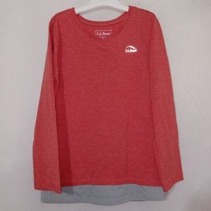 L.L. Bean Pathfinder Tee V-Neck Layered Hollyberry Red Top Girl's Sz 6/7